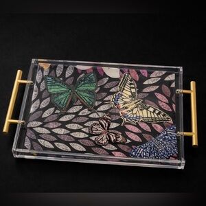 Butterfly Design Acrylic Tray with Gold Handles